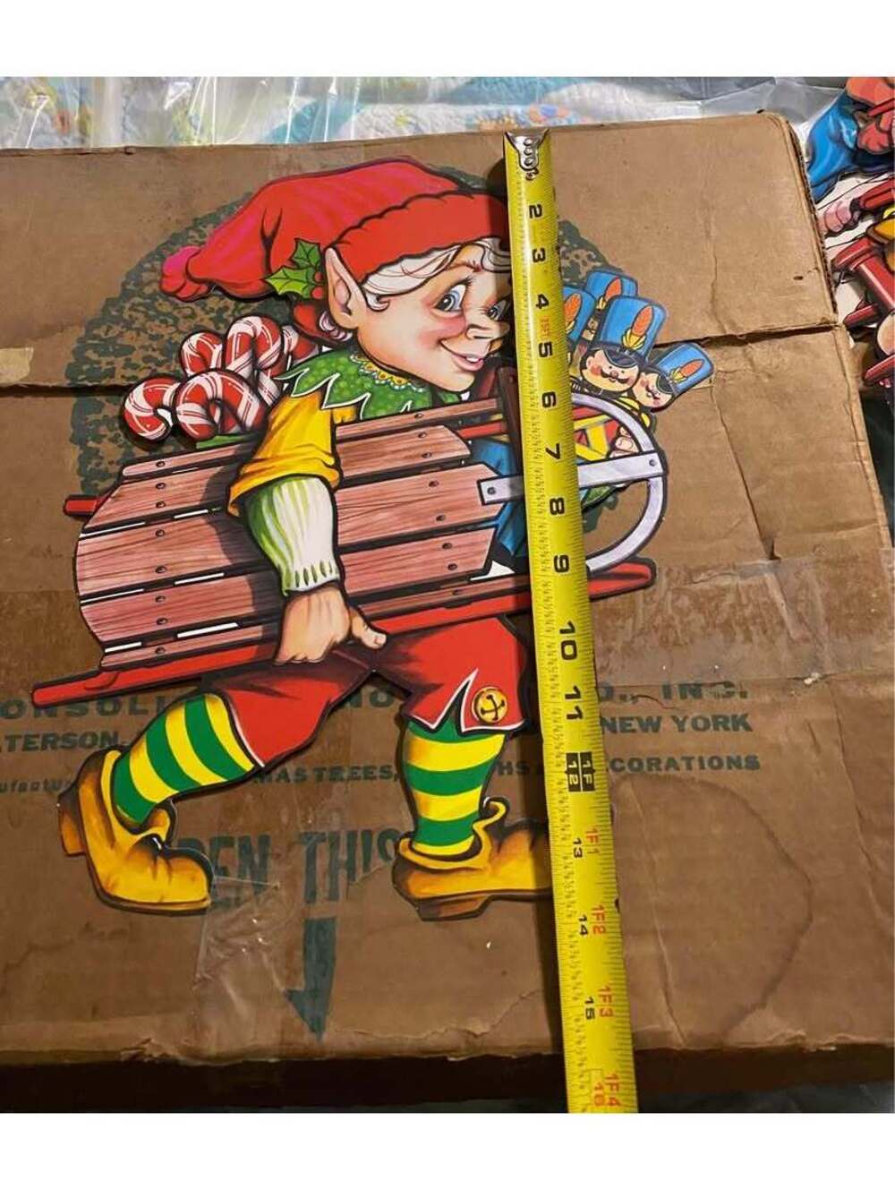 Beistle Christmas Elf gnome Sled Vintage